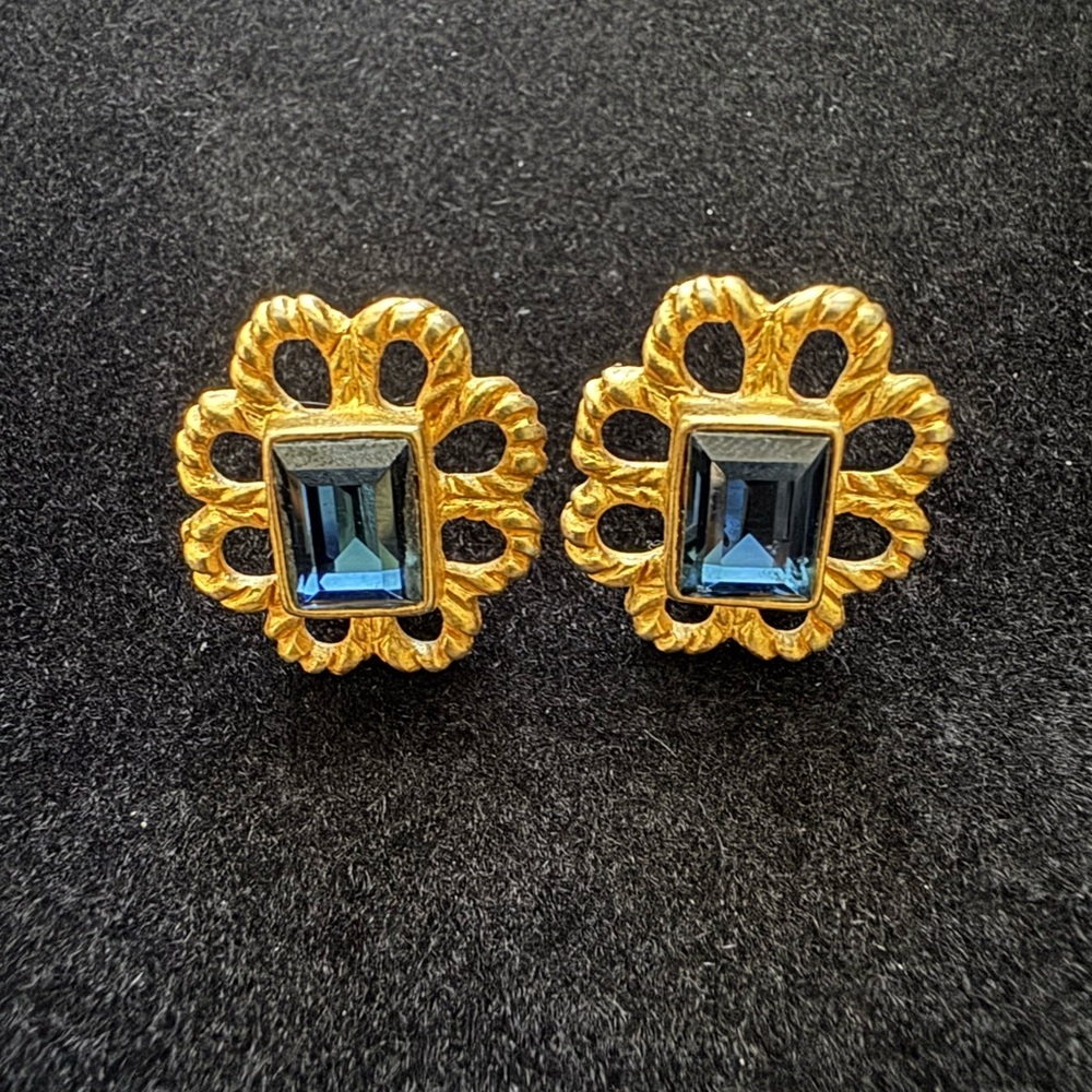 Museum of Fine Arts Gold Blue Rhinestone Earrings